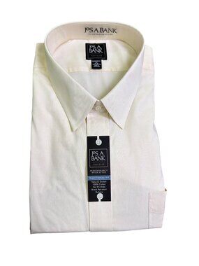 Jos. A. Bank Mens White 100% Cotton Traditional Fit Traveler Dress Shirt Sz 19-3